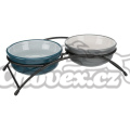 Set keramických misek v kovovém stojánku, 2 × 0.25 l/o 13 cm, petrolejová/šedá
