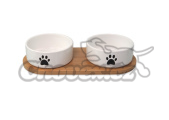 Set DF misky keramické s podtáckem bílé tlapka 2x13x5,5cm 400ml